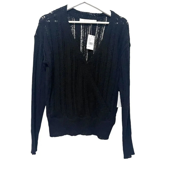 NWT ASTR The Label Women's Black Wrap Front Pointelle Sweater Size M - Picture 5 of 10